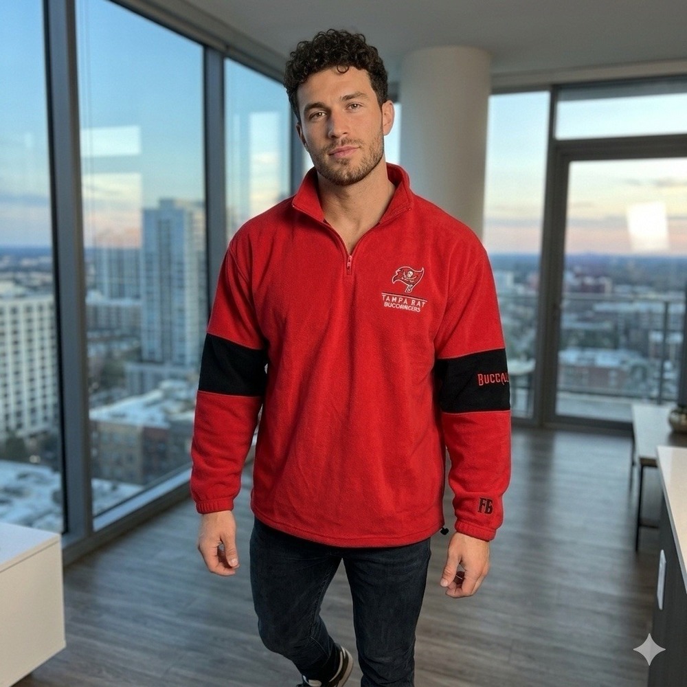 NWT NFL Tampa Bay‎ Buccaneers Mens 2XL Red Black Quarter Zip Fleece Pullover
